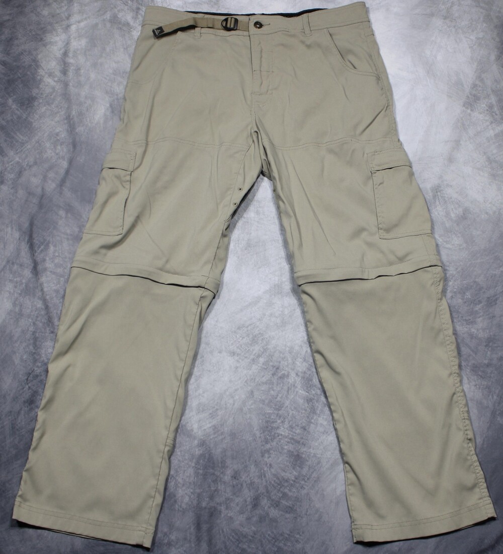 PrAna Pants Mens Large (34x30) Beige Convertible Cargo Hiking Zip Off